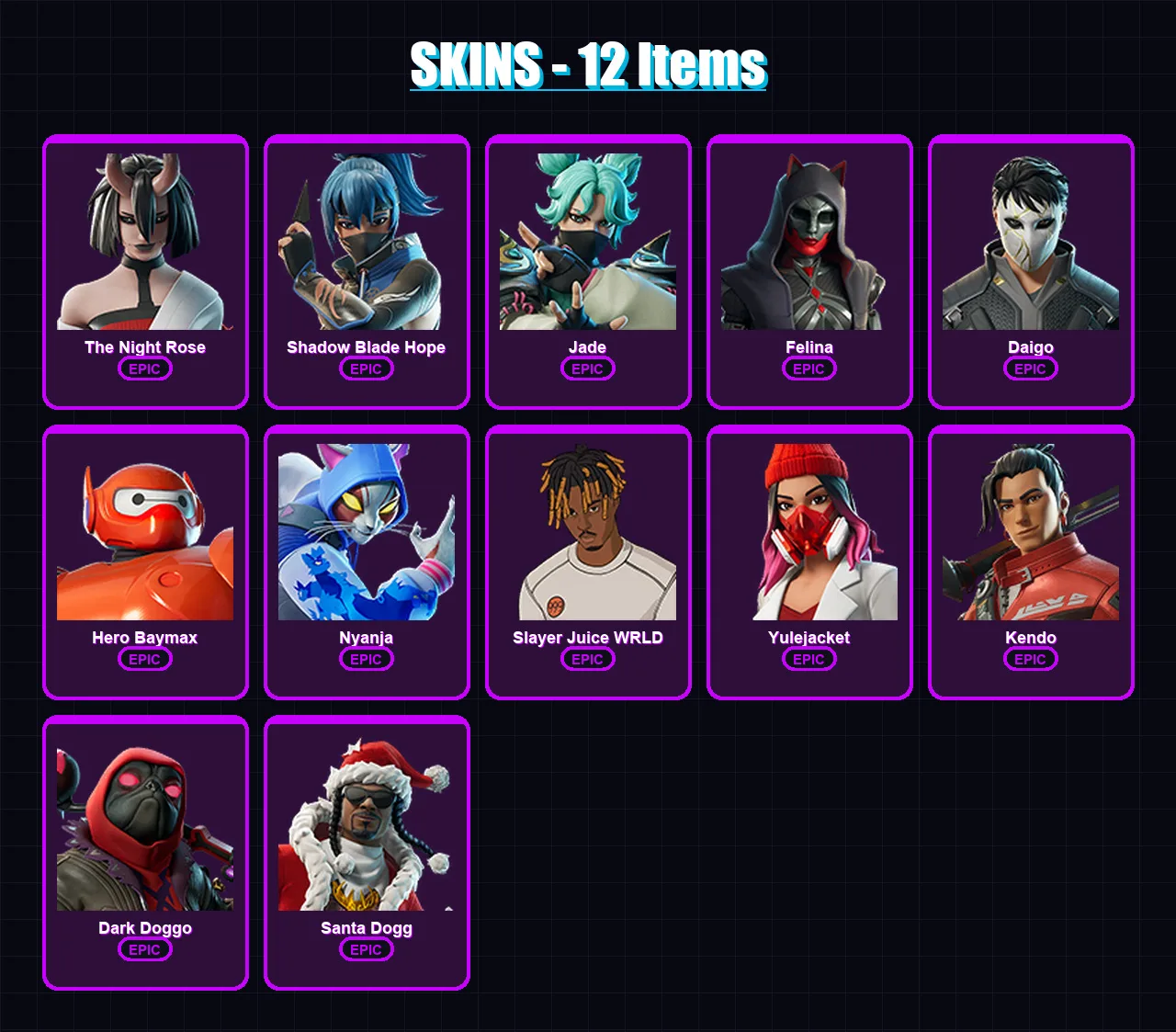 [PC/PSN] | The Night Rose | Shadow Blade Hope | Jade | Felina | Daigo | 12 skin | 31 pickaxe | 14 emote | 23 glider | Lv206 — Fortnite account