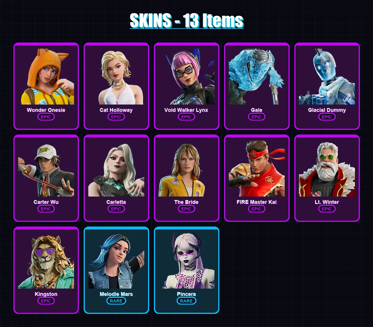 [PS4/PS5/PC] | Wonder Onesie | Cat Holloway | Void Walker Lynx | Gale | Glacial Dummy | 13 skin | 22 pickaxe | 14 emote | 13 glider | Lv97 — Fortnite account
