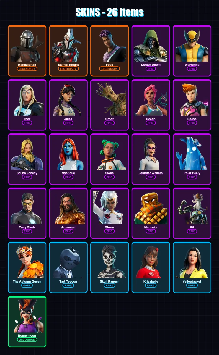 [PC/XBOX/PSN] | Mandalorian | Eternal Knight | Fade | Doctor Doom | Wolverine | 26 skin | 26 pickaxe | 21 emote | 24 glider | Lv262 — Fortnite account