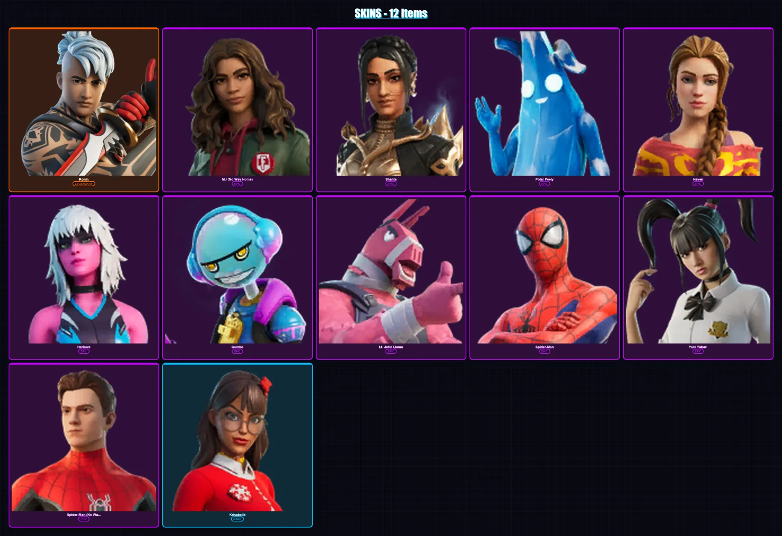 [PS4/PS5/PC] | Ronin | MJ (No Way Home) | Shanta | Polar Peely | Haven | 12 skin | 23 pickaxe | 15 emote | 21 glider | Lv245