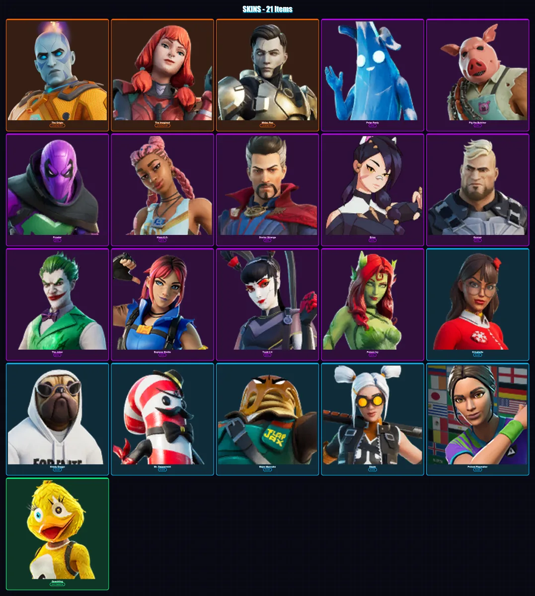 [PC/XBOX] | The Origin | The Imagined | Midas Rex | Polar Peely | Pig the Butcher | 21 skin | 60 pickaxe | 36 emote | 42 glider | Lv737