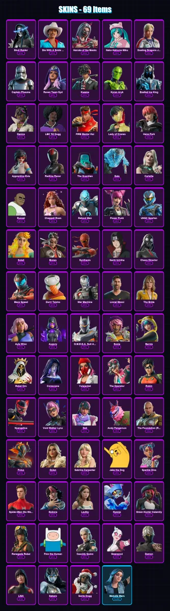 [PC/XBOX/PSN] | Skull Raider | Die With A Smile Bruno | Haruka of the Masks | 69 skin | Lv106 — Fortnite account