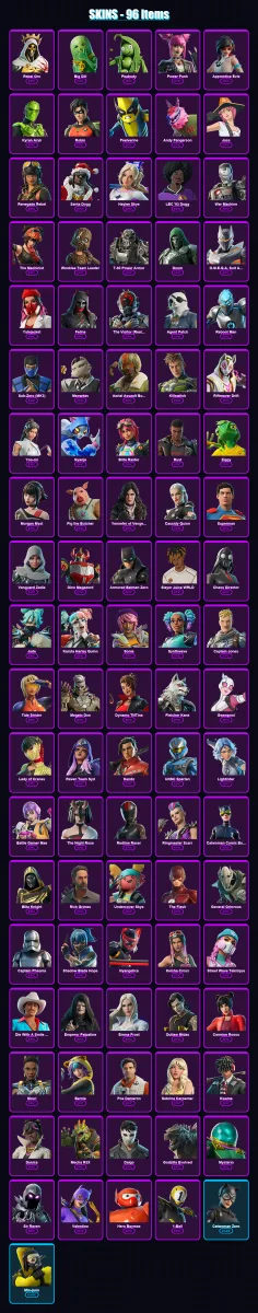 [PS4/PS5/PC] | Rebel Oro | Big Dill | Peabody | Power Punk | Apprentice Evie | 96 skin | 140 pickaxe | 101 emote | 92 glider | Lv1176
