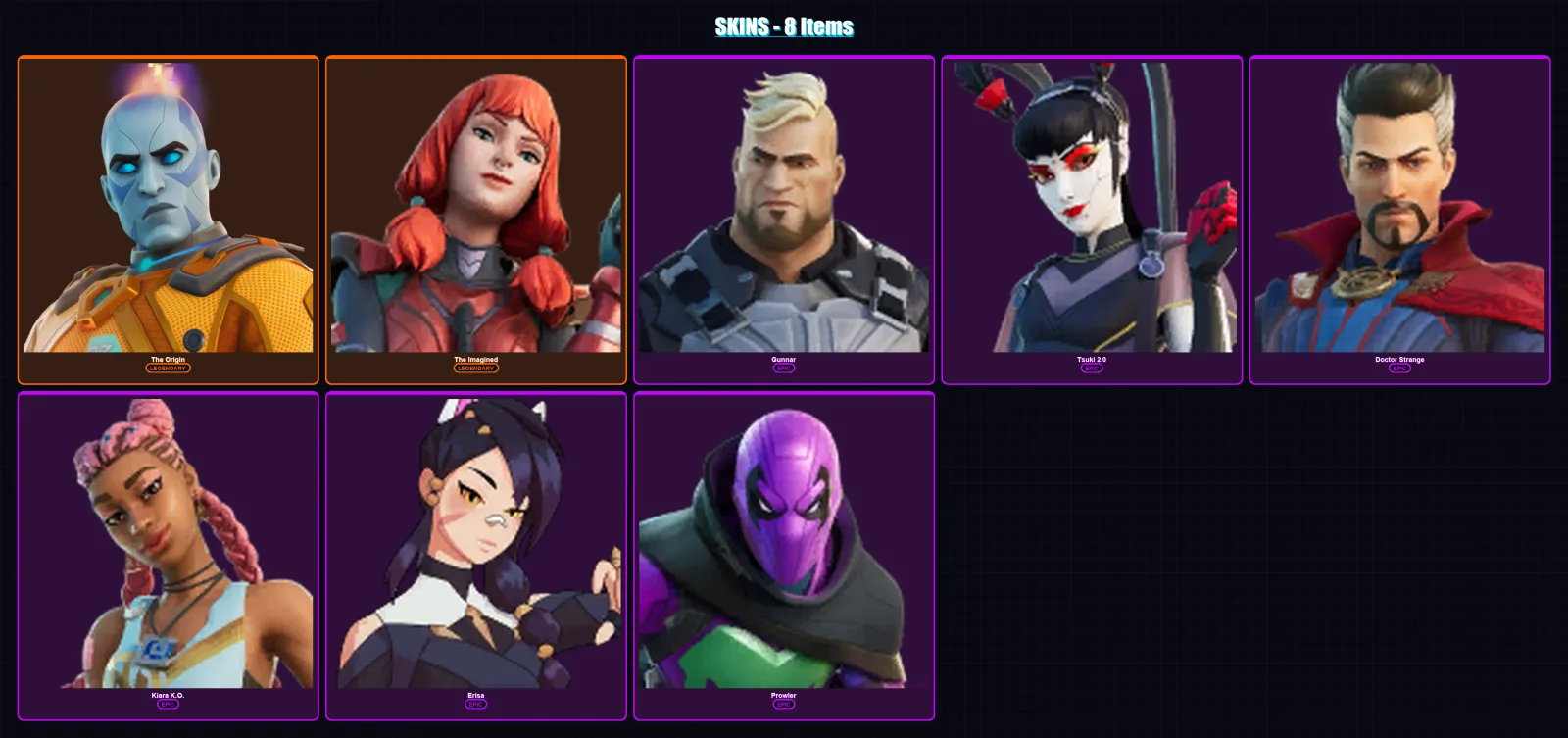 [PC/XBOX/PSN] | The Origin | The Imagined | Gunnar | Tsuki 2.0 | Doctor Strange | 8 skin | 13 pickaxe | 12 emote | 12 glider | Lv235