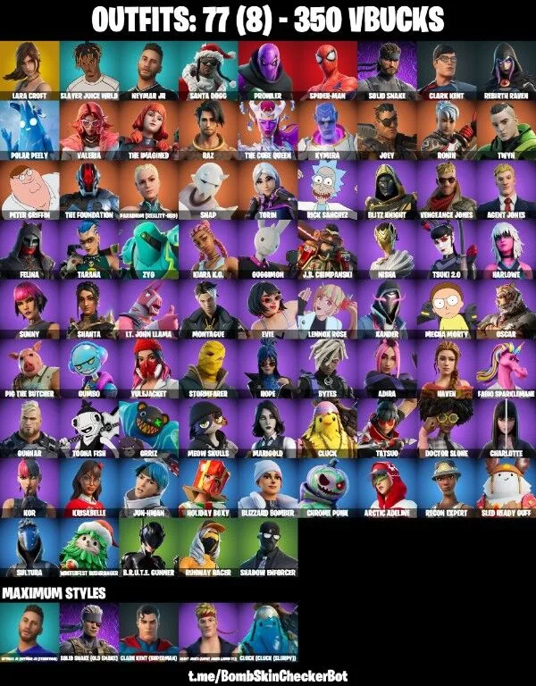 77 Skins Lara Croft , Neymar Jr , Ice Breaker — Fortnite account