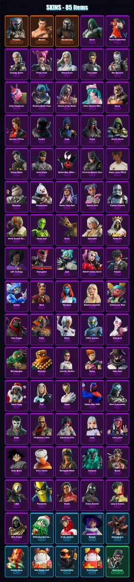 [PC/XBOX/PSN] | Predator | Menace | Mandalorian | Doom | Paulie Featherface | 85 skin | 103 pickaxe | 56 emote | 60 glider | Lv710