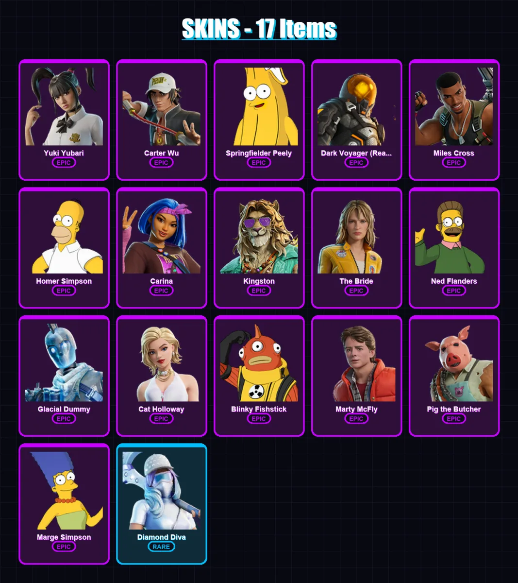 [PS4/PS5/XBOX/PC] | Yuki Yubari | Carter Wu | Springfielder Peely | 17 skin | Lv348