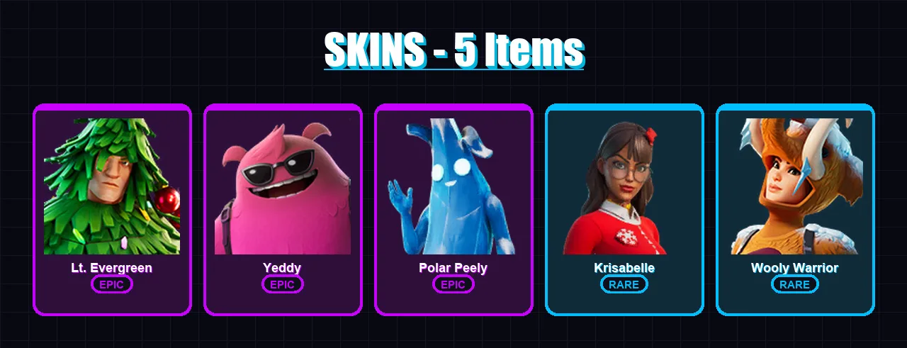 [PC/PSN] | Lt. Evergreen | Yeddy | Polar Peely | Krisabelle | Wooly Warrior | 5 skin | 6 pickaxe | 12 emote | 14 glider | Lv124
