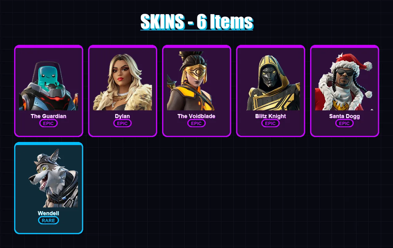 [PC/XBOX] | The Guardian | Dylan | The Voidblade | Blitz Knight | Santa Dogg | 6 skin | 33 pickaxe | 15 emote | 21 glider | Lv456