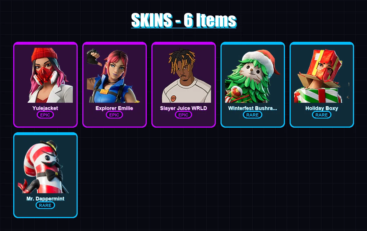 [PC/XBOX/PSN] | Yulejacket | Explorer Emilie | Slayer Juice WRLD | 6 skin | Lv161