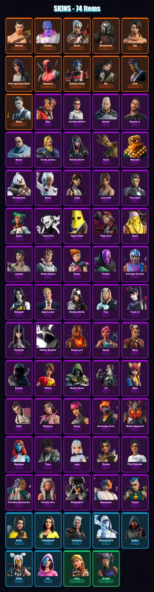 [PC/XBOX] | Menace | Kymera | Ronin | Mandalorian | Raz | 74 skin | 78 pickaxe | 53 emote | 75 glider | Lv1097 — Fortnite account