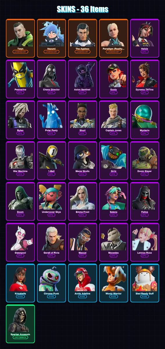 [PS4/PS5/XBOX/PC] | Twyn | Nezumi | The Ageless | Paradigm (Reality-659) | Helsie | 36 skin | 60 pickaxe | 51 emote | 61 glider | Lv1047 — Fortnite account