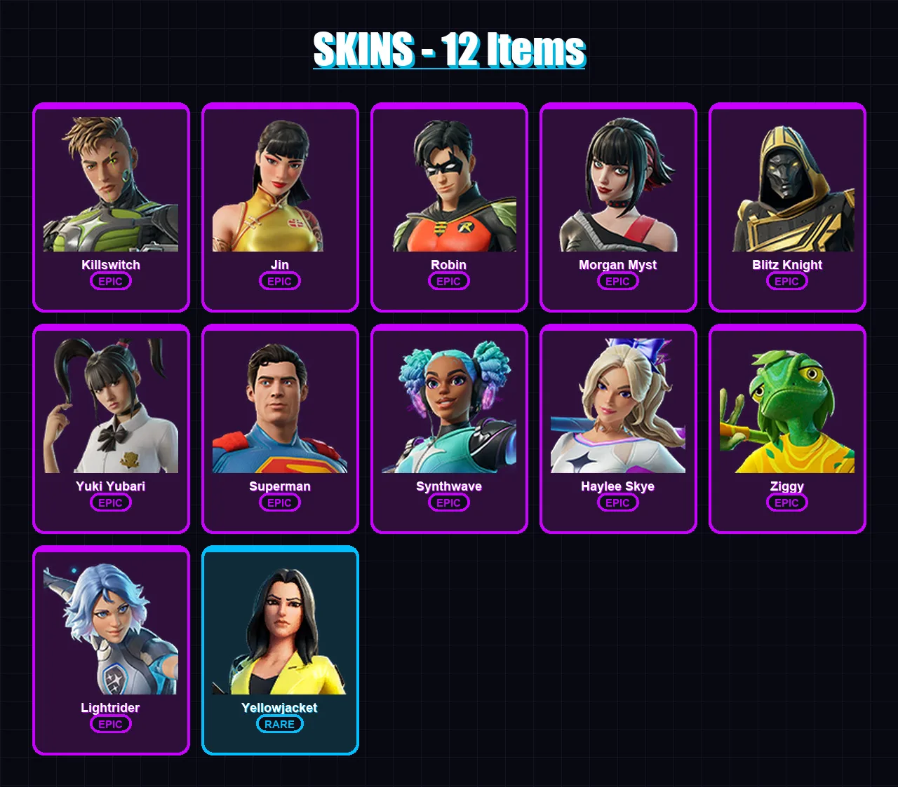 [PC/XBOX/PSN] | Killswitch | Jin | Robin | Morgan Myst | Blitz Knight | 12 skin | 17 pickaxe | 15 emote | 15 glider | Lv156