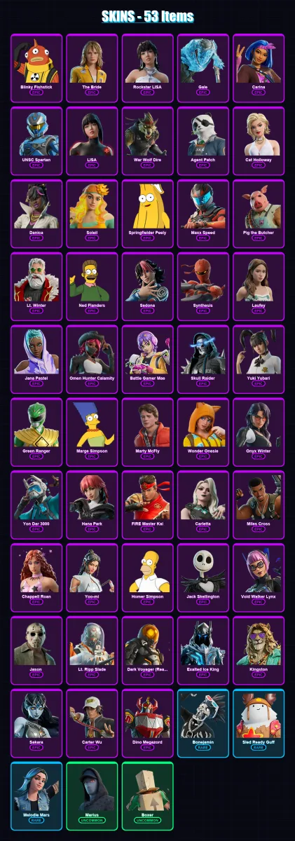 [PC/PSN] | Blinky Fishstick | The Bride | Rockstar LISA | Gale | Carina | 53 skin | 78 pickaxe | 52 emote | 45 glider | Lv684