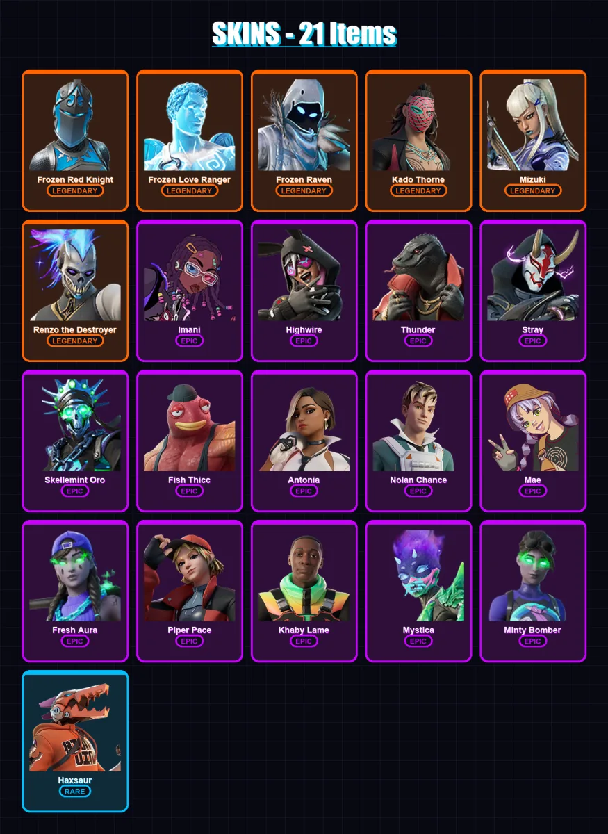 [PS4/PS5/XBOX/PC] | Frozen Red Knight | Frozen Love Ranger | Frozen Raven | Kado Thorne | Mizuki | 21 skin | 26 pickaxe | 14 emote | 23 glider | Lv3