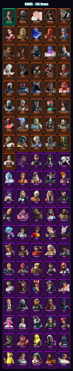 [PC/XBOX/PSN] | John Wick | Mandalorian | Peter Griffin | Blackheart | Dire | 144 skin | 131 pickaxe | 117 emote | 139 glider | Lv1963