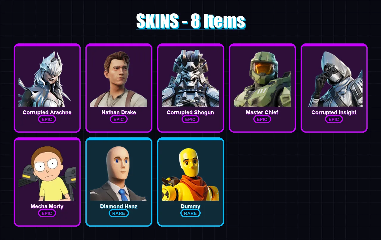 [PC/XBOX/PSN] | Corrupted Arachne | Nathan Drake | Corrupted Shogun | 8 skin | Lv314