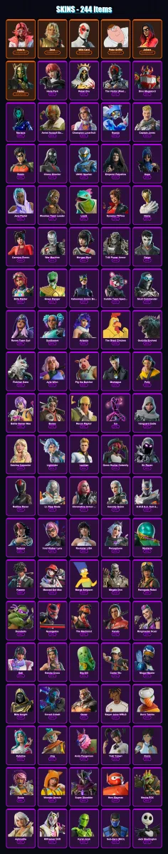 [PC/PSN] | Valeria | Zeus | Wild Card | Peter Griffin | Joltara | 244 skin | 276 pickaxe | 172 emote | 125 glider | Lv3488