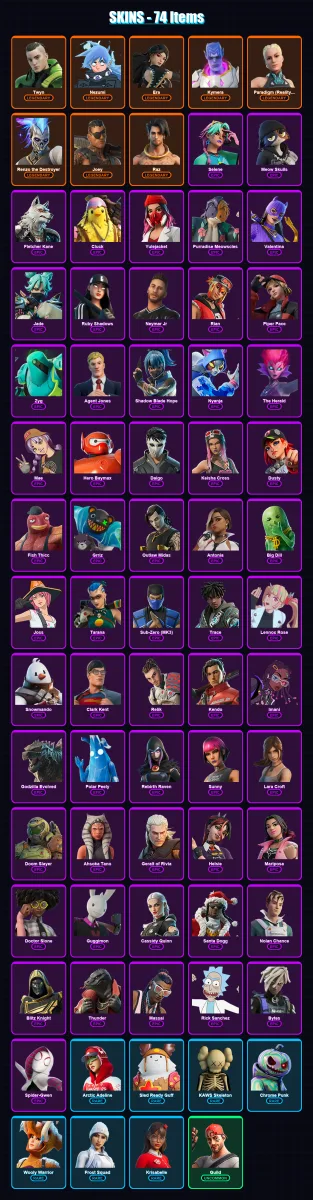 [PS4/PS5/XBOX/PC] | Twyn | Nezumi | Era | Kymera | Paradigm (Reality-659) | 74 skin | 127 pickaxe | 85 emote | 109 glider | Lv1638