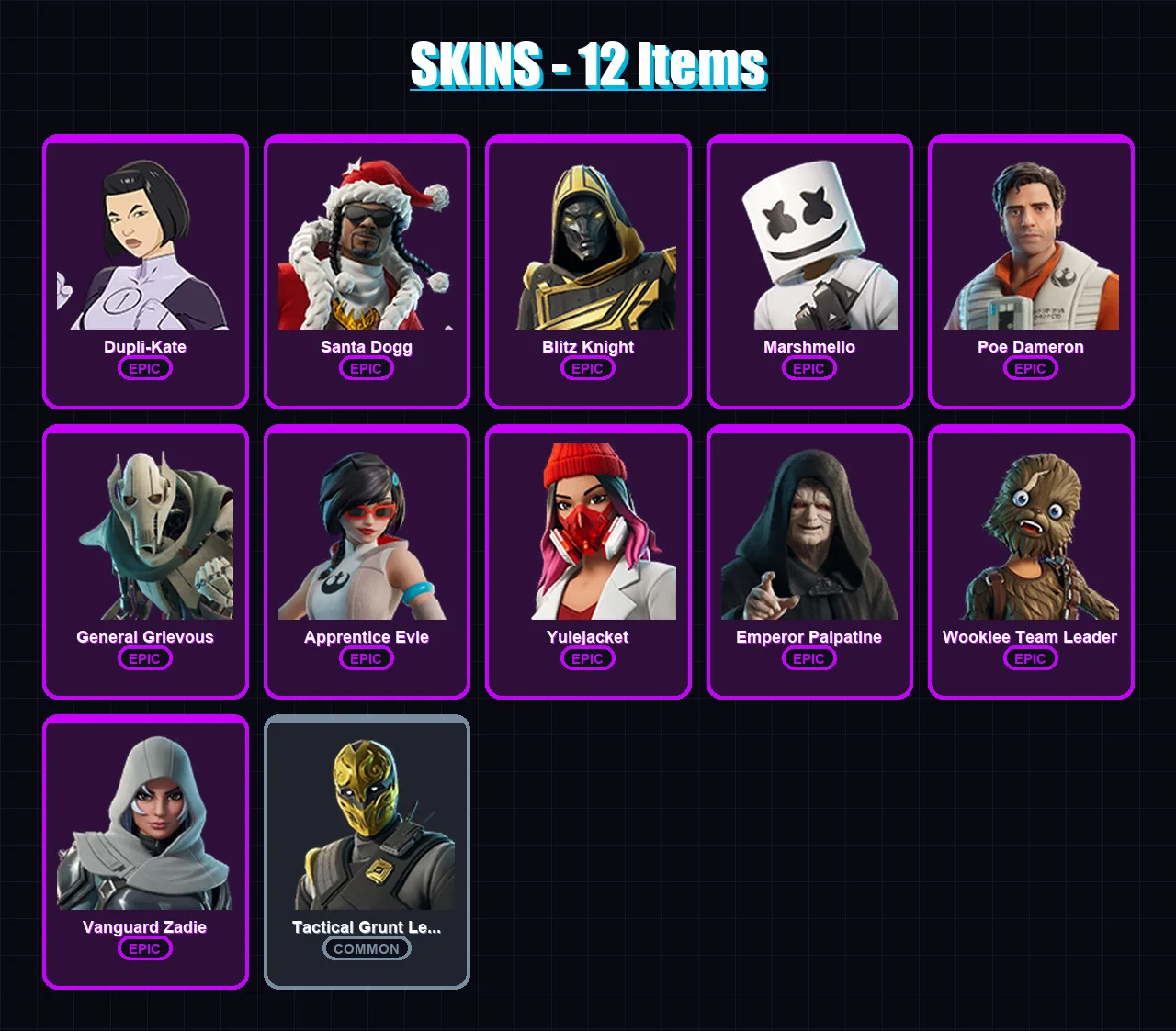 [PS4/PS5/XBOX/PC] | Dupli-Kate | Santa Dogg | Blitz Knight | Marshmello | Poe Dameron | 12 skin | 41 pickaxe | 22 emote | 26 glider | Lv334