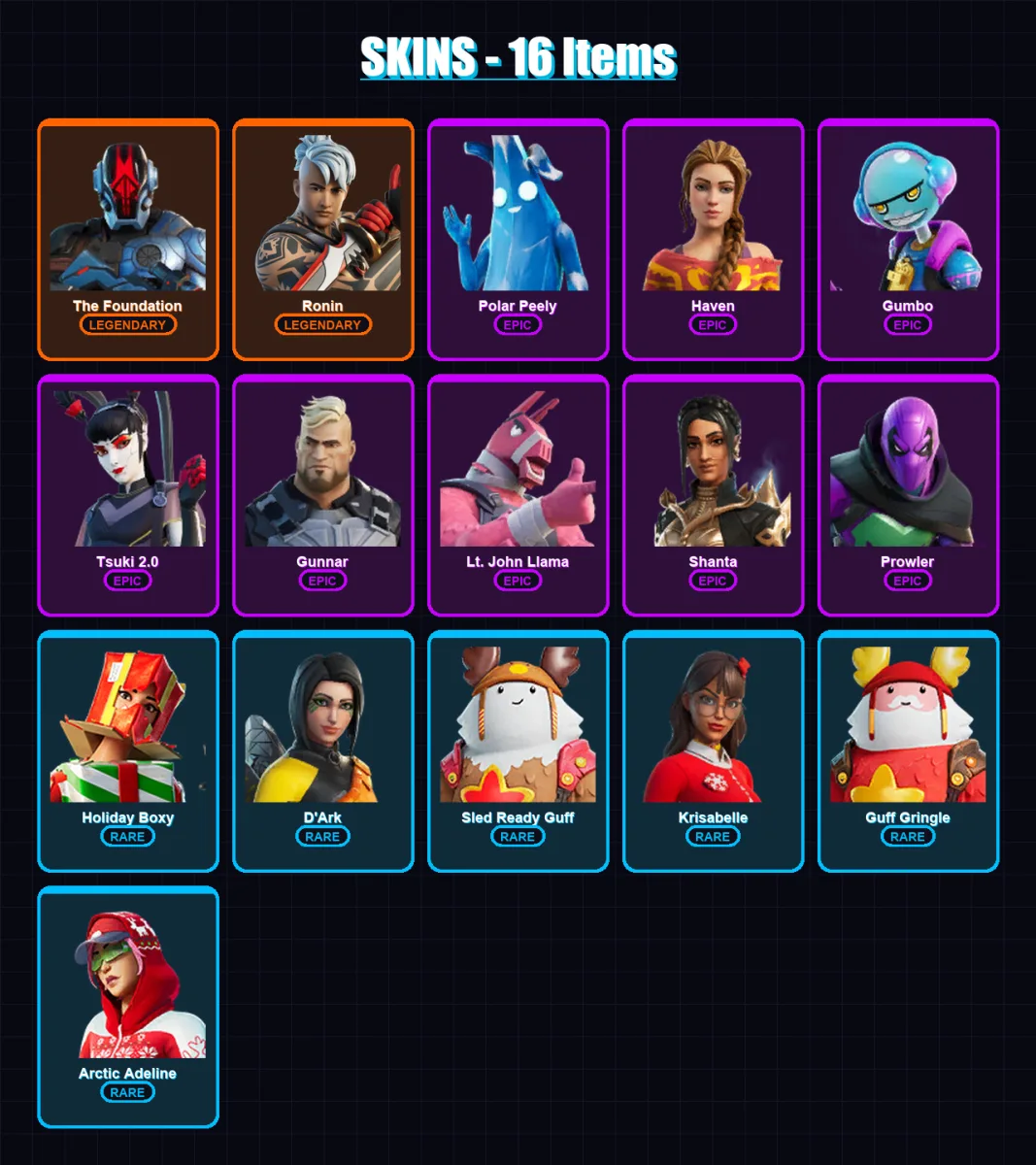 [PC/XBOX] | The Foundation | Ronin | Polar Peely | Haven | Gumbo | 16 skin | 26 pickaxe | 26 emote | 31 glider | Lv468