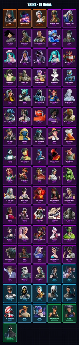 [PC/XBOX/PSN] | Fate | Galaxy Grappler | Ark | Renegade Rebel | Champion Kuno | 81 skin | 92 pickaxe | 74 emote | 51 glider | Lv521