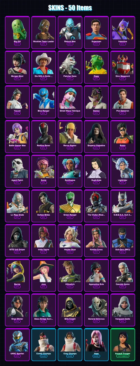 [PC/PSN] | Big Dill | Wookiee Team Leader | Reboot Man | Superman | Valentina | 50 skin | 77 pickaxe | 51 emote | 50 glider | Lv1243 — Fortnite account