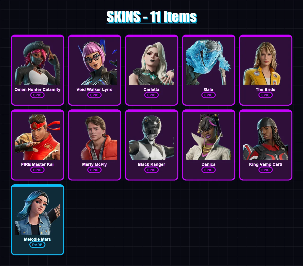[PS4/PS5/XBOX/PC] | Omen Hunter Calamity | Void Walker Lynx | Carletta | Gale | The Bride | 11 skin | 13 pickaxe | 7 emote | 6 glider | Lv46