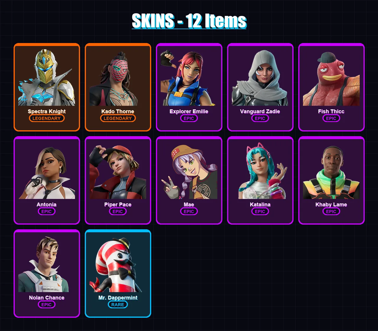 [PC/PSN] | Spectra Knight | Kado Thorne | Explorer Emilie | Vanguard Zadie | Fish Thicc | 12 skin | 26 pickaxe | 19 emote | 20 glider | Lv311