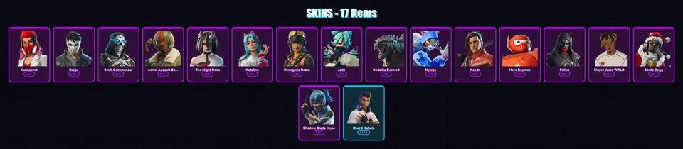 [PC/XBOX/PSN] | Yulejacket | Daigo | Skull Commander | Aerial Assault Bomber | The Night Rose | 17 skin | 45 pickaxe | 26 emote | 27 glider | Lv624 — main preview