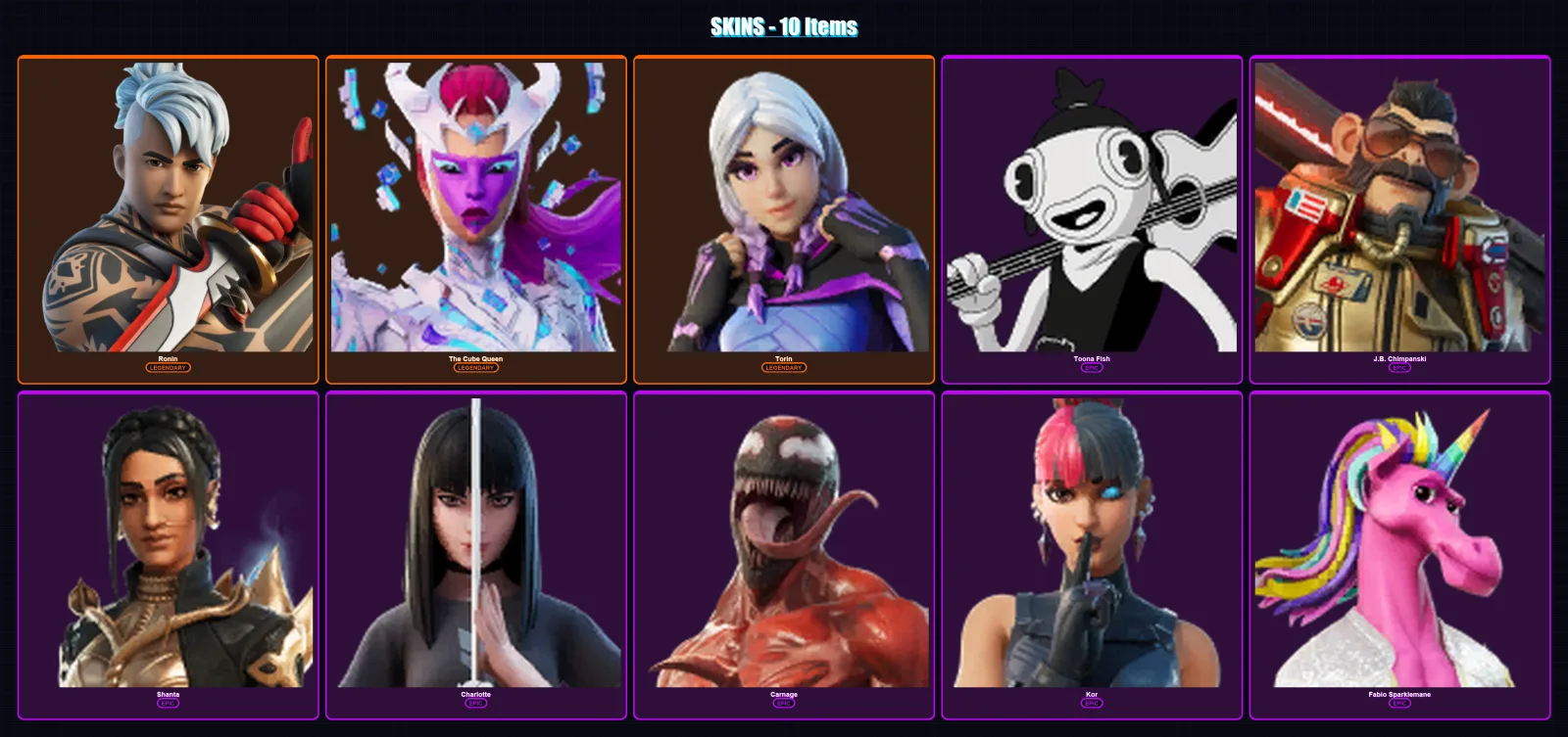 [PC/XBOX/PSN] | Ronin | The Cube Queen | Torin | Toona Fish | J.B. Chimpanski | 10 skin | 15 pickaxe | 10 emote | 17 glider | Lv306 — Fortnite account