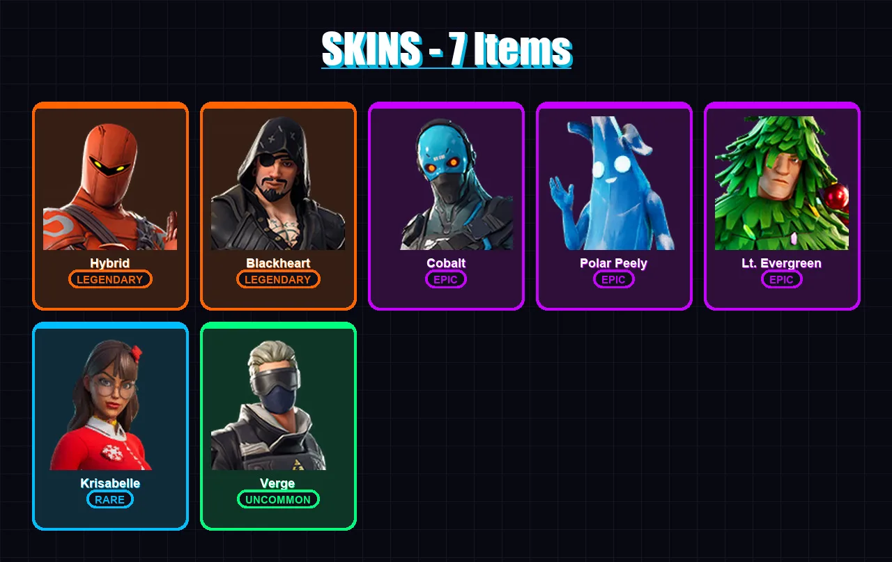 [PC/PSN] | Hybrid | Blackheart | Cobalt | Polar Peely | Lt. Evergreen | 7 skin | 12 pickaxe | 14 emote | 11 glider | Lv177