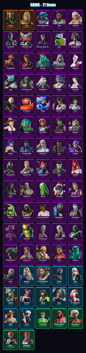 [PC] | Hades | Zeus | Shadow Blade Hope | Shuri | Aphrodite | 77 skin | 125 pickaxe | 85 emote | 80 glider | Lv2556