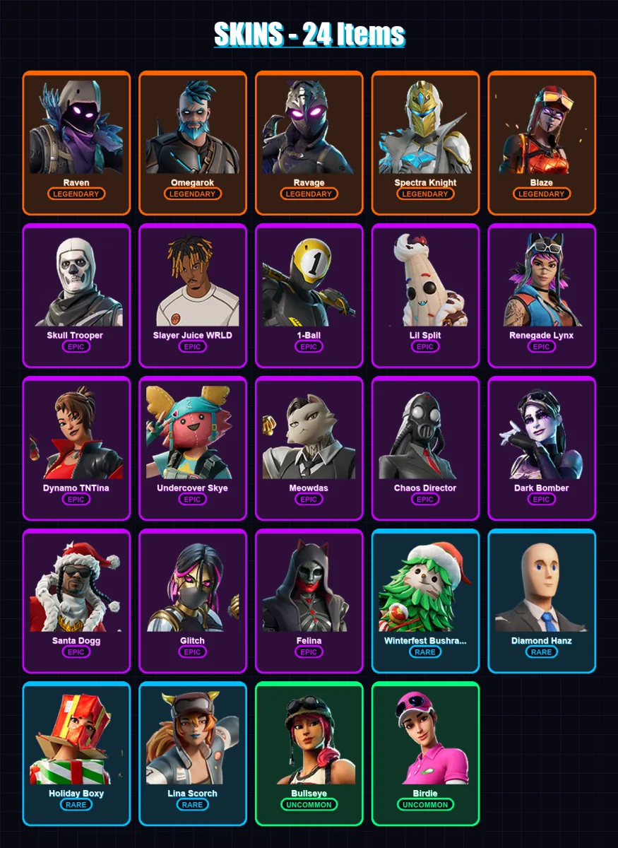 [PC/XBOX/PSN] | Raven | Omegarok | Ravage | Spectra Knight | Blaze | 24 skin | 60 pickaxe | 30 emote | 37 glider | Lv512 — Fortnite account