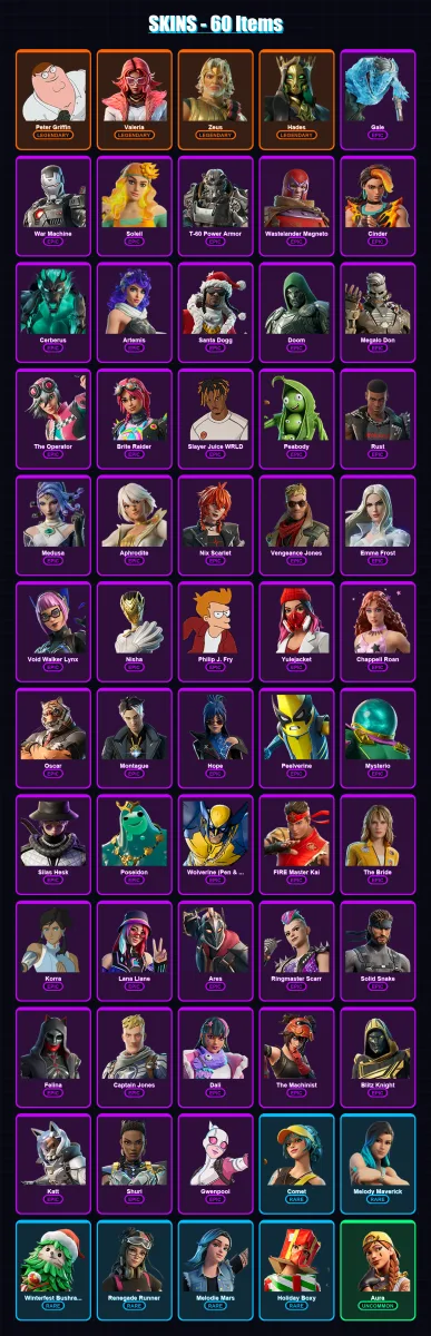 [PC/XBOX/PSN] | Peter Griffin | Valeria | Zeus | Hades | Gale | 60 skin | 79 pickaxe | 82 emote | 57 glider | Lv716 — Fortnite account