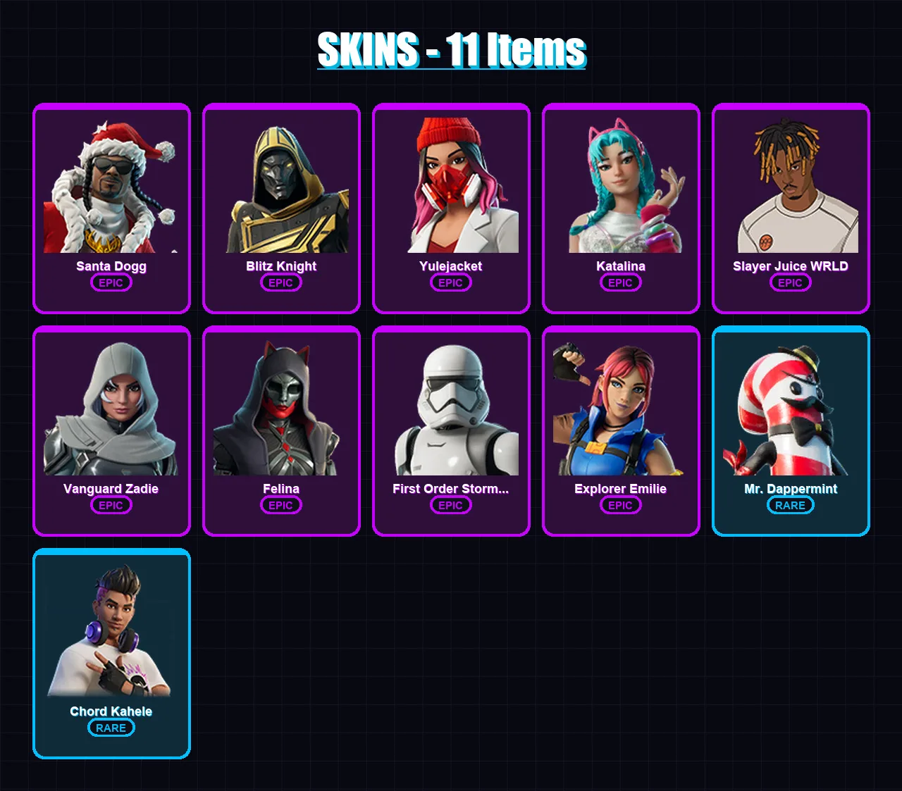 [PC/XBOX] | Santa Dogg | Blitz Knight | Yulejacket | Katalina | Slayer Juice WRLD | 11 skin | 53 pickaxe | 20 emote | 36 glider | Lv724