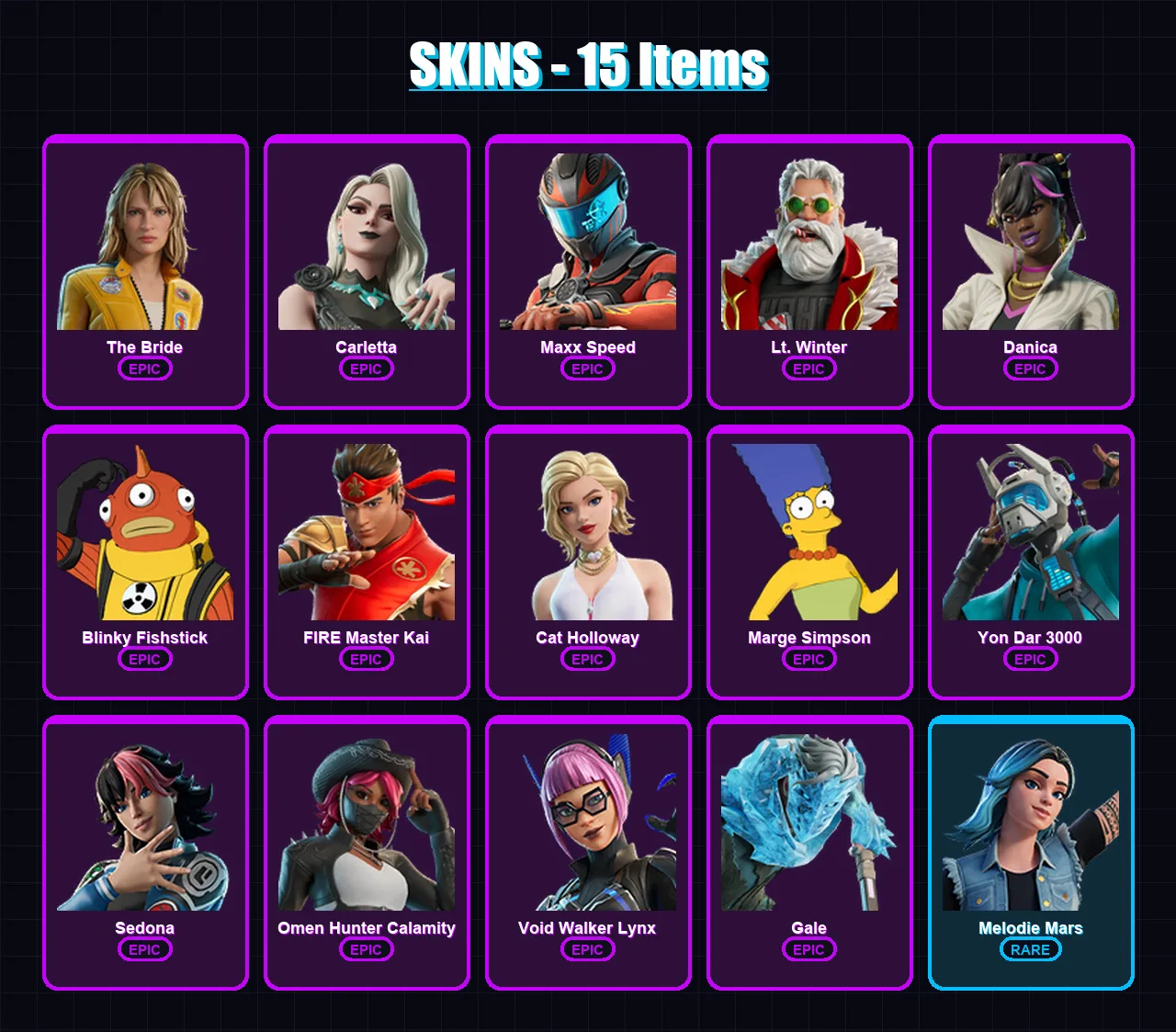 [PC/PSN] | The Bride | Carletta | Maxx Speed | Lt. Winter | Danica | 15 skin | 28 pickaxe | 18 emote | 17 glider | Lv96