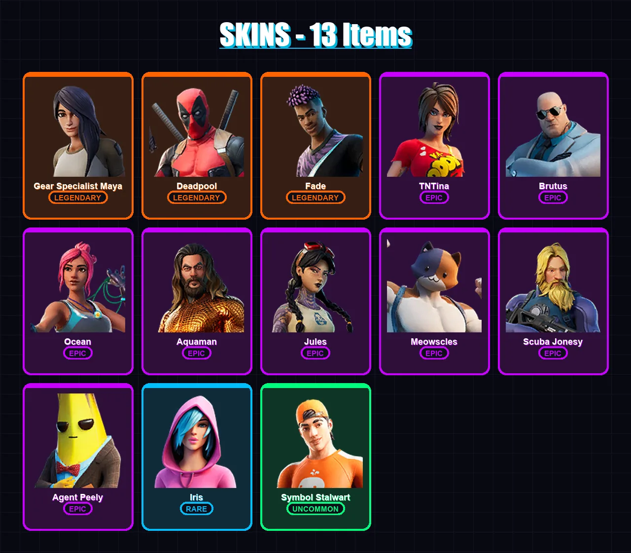 [PC/XBOX/PSN] | Gear Specialist Maya | Deadpool | Fade | TNTina | Brutus | 13 skin | 12 pickaxe | 16 emote | 13 glider | Lv141