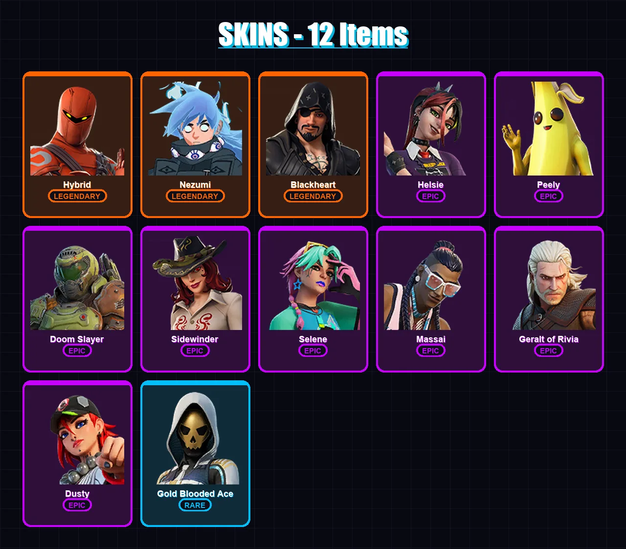 [PC/PSN] | Hybrid | Nezumi | Blackheart | Helsie | Peely | 12 skin | 17 pickaxe | 14 emote | 19 glider | Lv198