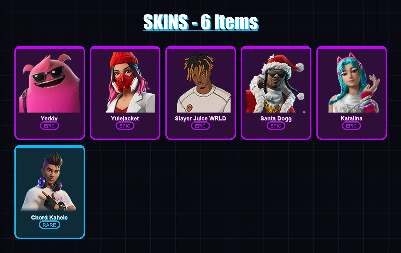 [PC/XBOX/PSN] | Yeddy | Yulejacket | Slayer Juice WRLD | Santa Dogg | Katalina | 6 skin | 27 pickaxe | 13 emote | 22 glider | Lv214