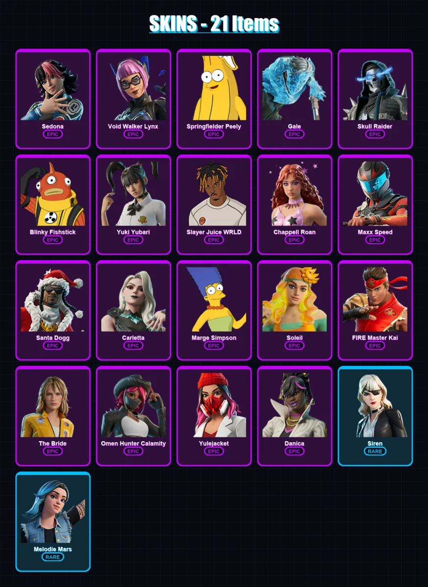 [PC/PSN] | Sedona | Void Walker Lynx | Springfielder Peely | Gale | Skull Raider | 21 skin | 36 pickaxe | 18 emote | 22 glider | Lv336