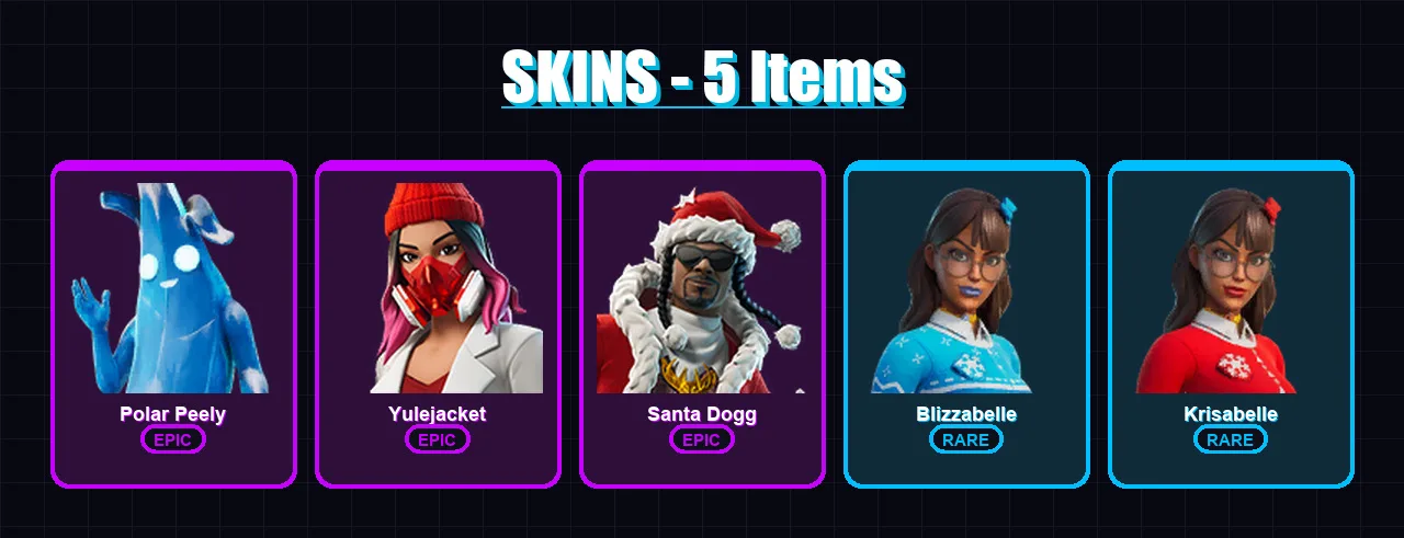 [PC/XBOX/PSN] | Polar Peely | Yulejacket | Santa Dogg | Blizzabelle | Krisabelle | 5 skin | 14 pickaxe | 6 emote | 7 glider | Lv80