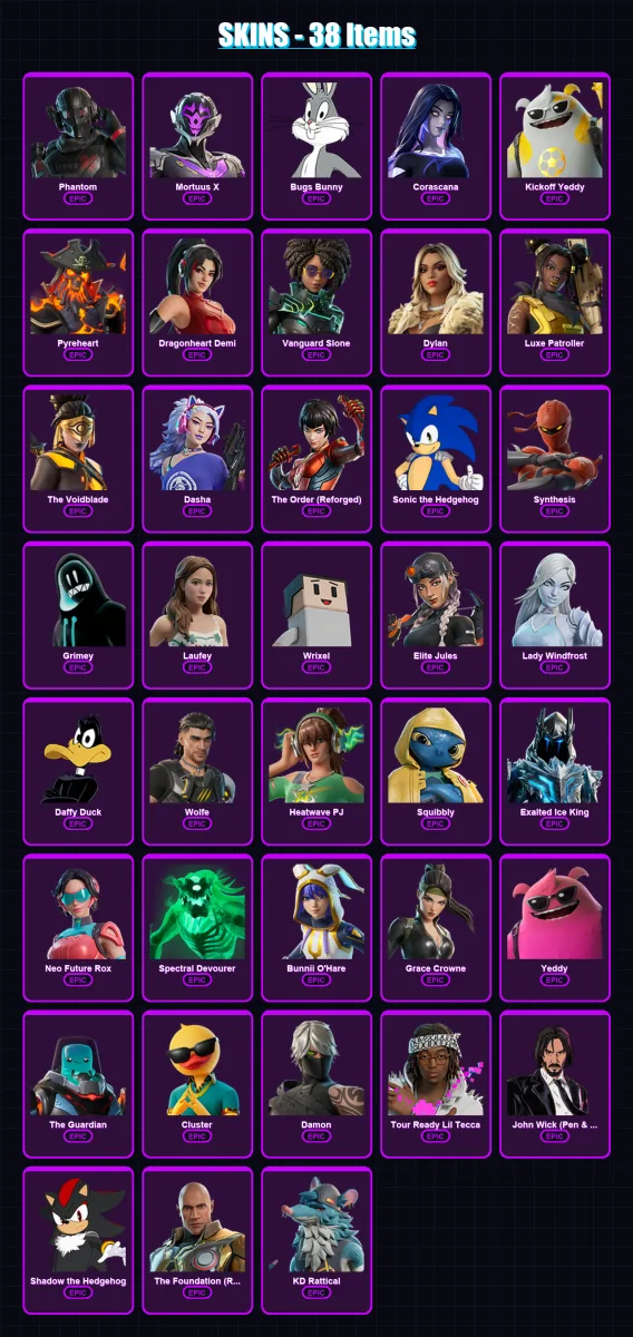 [PC/PSN] | Phantom | Mortuus X | Bugs Bunny | Corascana | Kickoff Yeddy | 38 skin | 46 pickaxe | 26 emote | 33 glider | Lv468