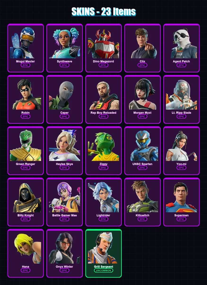 [PC/XBOX/PSN] | Mogul Master | Synthwave | Dino Megazord | Clix | Agent Patch | 23 skin | 33 pickaxe | 23 emote | 24 glider | Lv488