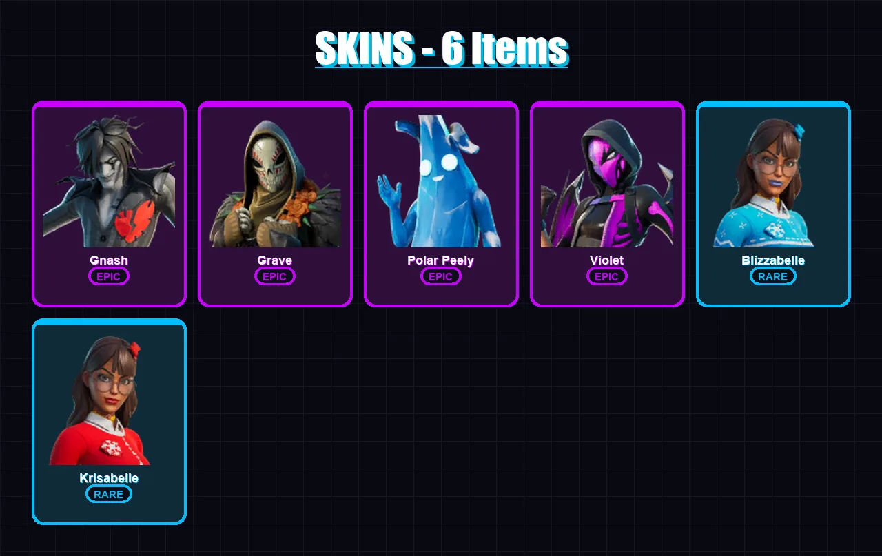 [PC/XBOX/PSN] | Gnash | Grave | Polar Peely | Violet | Blizzabelle | 6 skin | 18 pickaxe | 15 emote | 16 glider | Lv305