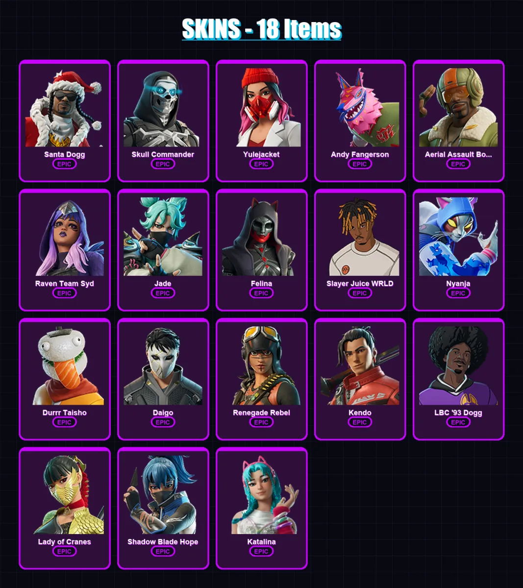[PC/XBOX/PSN] | Santa Dogg | Skull Commander | Yulejacket | 18 skin | Lv237