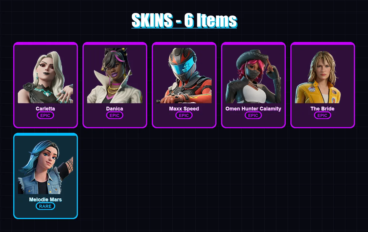 [PC/PSN] | Carletta | Danica | Maxx Speed | Omen Hunter Calamity | The Bride | 6 skin | 6 pickaxe | 5 emote | 7 glider | Lv71