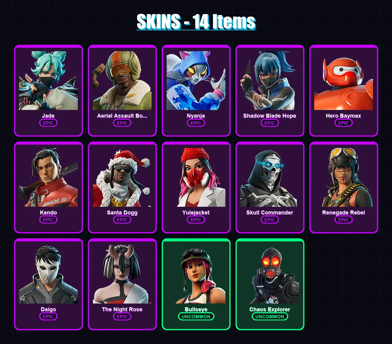 [PC/XBOX/PSN] | Jade | Aerial Assault Bomber | Nyanja | Shadow Blade Hope | Hero Baymax | 14 skin | 19 pickaxe | 12 emote | 15 glider | Lv134
