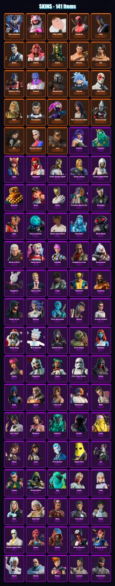 [PC/XBOX/PSN] | Spire Assassin | Vi | Peter Griffin | Deadpool | Fade | 141 skin | 161 pickaxe | 144 emote | 124 glider | Lv2158