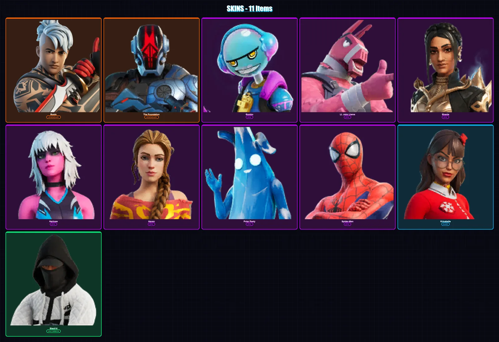 [PS4/PS5/PC] | Ronin | The Foundation | Gumbo | Lt. John Llama | Shanta | 11 skin | 16 pickaxe | 14 emote | 16 glider | Lv195